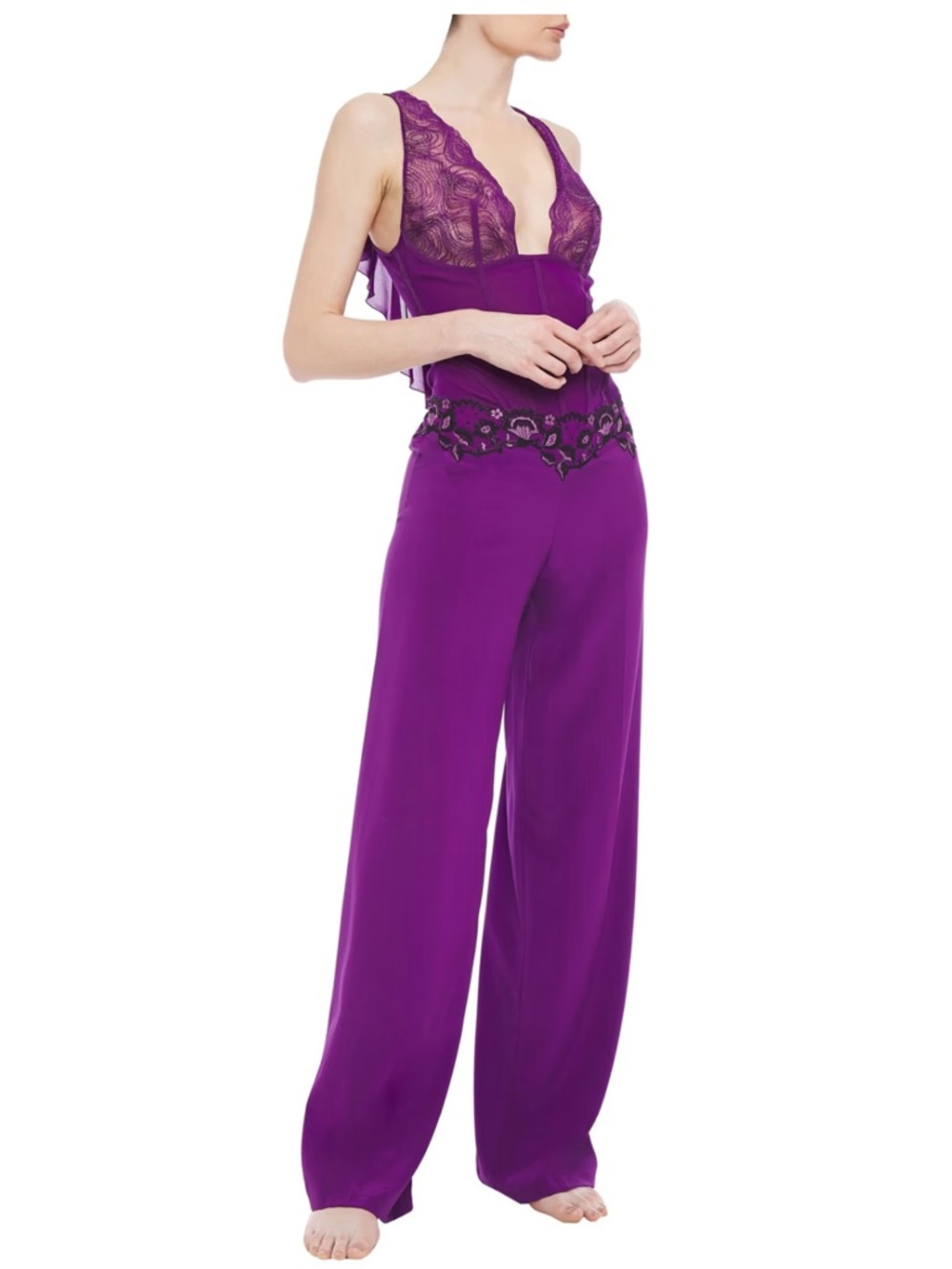 NWT $650 Silk La Perla Fuchsia Lace-Trim Robe/Dress XXS